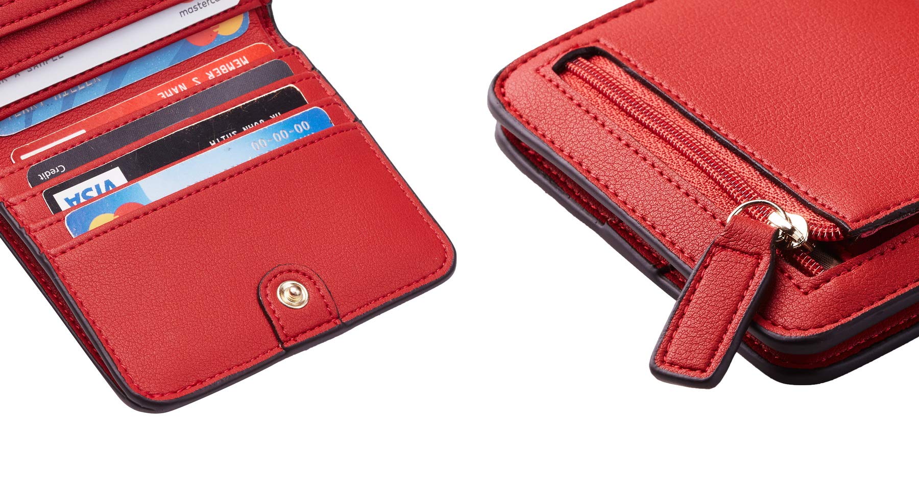 Toughergun Womens Rfid Blocking Small Compact Bifold Luxury Genuine Leather Pocket Wallet Ladies Mini Purse with ID Window (10 ReNapa Red Classic)