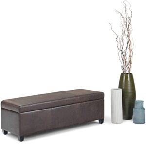 SIMPLIHOME Avalon 48 Inch Wide Contemporary Rectangle Storage Ottoman Bench in Distressed Brown Vegan Faux Leather, For the Living Room, Entryway and Family Room