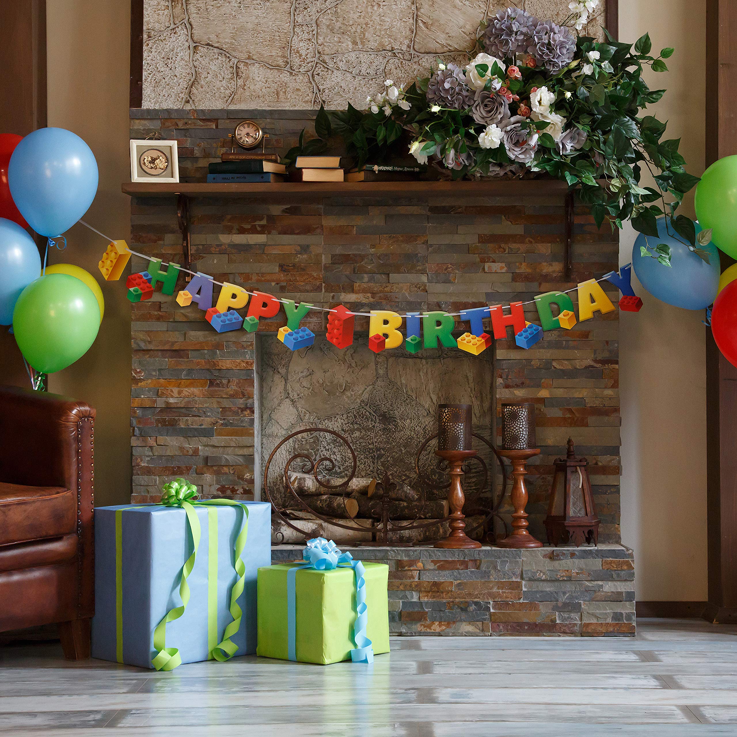 Building Block Birthday Party Supplies Banner by Aliza | Baby Boy Toddler Kids Birthday Decorations – Huge 7-feet Long Brick Themed Birthday Decor – The Perfect Decoration for Your Party