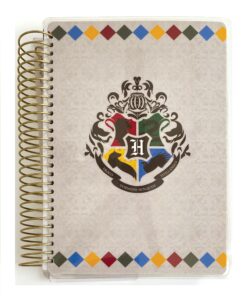 paper house productions harry potter 12 month undated 7.5" planner with month and event flag stickers - hogwarts founders crest