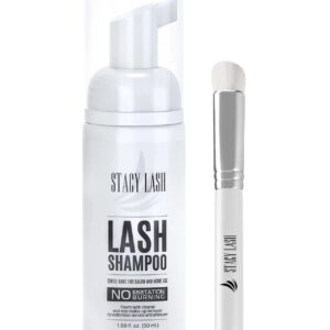 STACY LASH Eyelash Extension Shampoo + Brush / 1.69 fl.oz / 50ml / Eyelid Foaming Cleanser/Wash for Extensions & Natural Lashes/Safe Makeup Remover/Supplies for Professional & Home Use