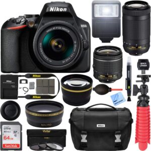 nikon 1588 d3500 24.2mp dslr camera with af-p 18-55mm vr lens & 70-300mm dual zoom lens kit bundle with 64gb memory card, dslr value pack and accessories (12 items)