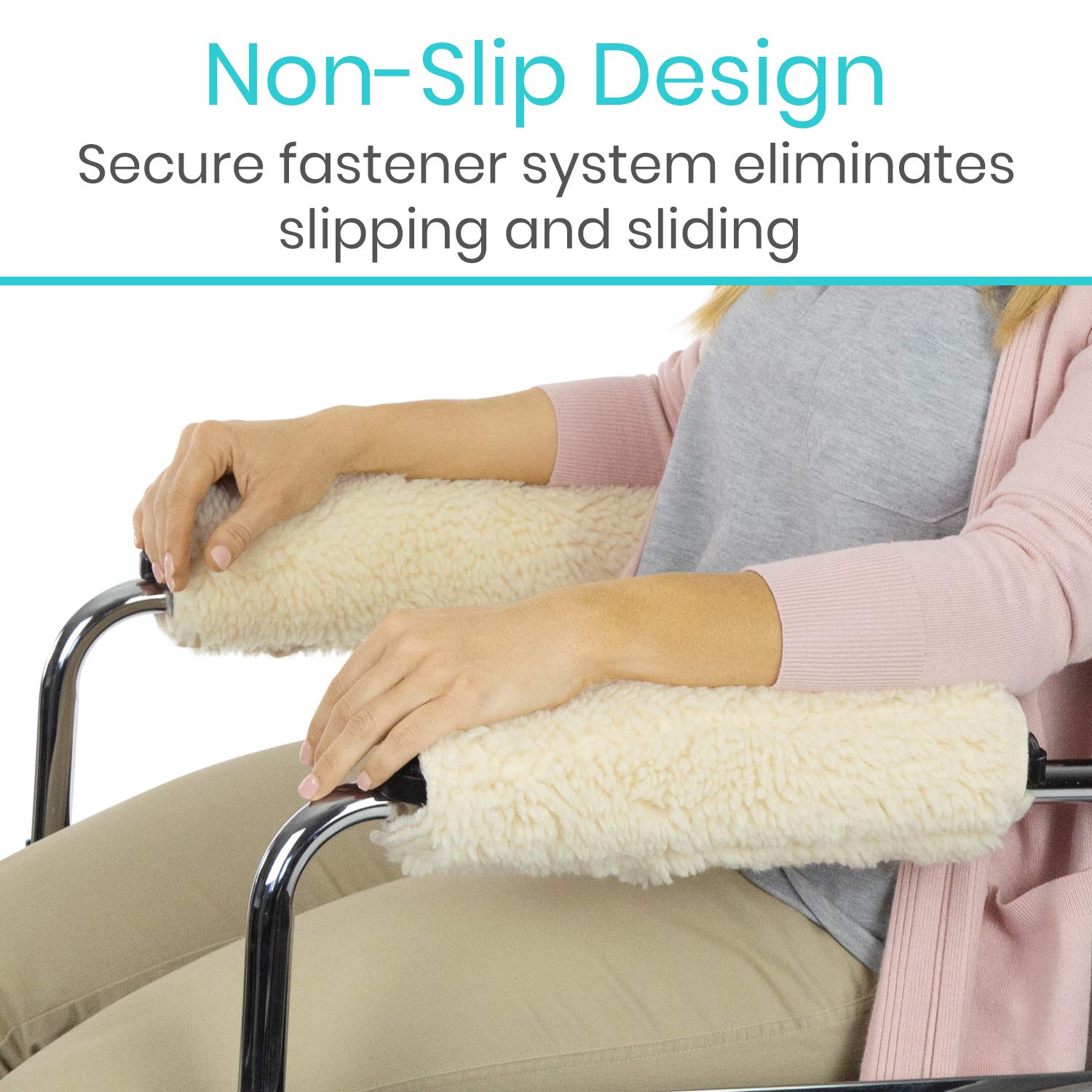 Vive Wheelchair Armrest Cover (Pair) - Memory Foam Sheepskin Pad for Office & Transport Chair - Soft Support Cushion Accessories for Padded Arm Rest, Kids, Adults - Comfort Padding Pressure Relief