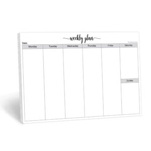 321done weekly planning notepad landscape - 50 sheets (8.5" x 5.5") - horizontal weekly days of week paper note pad, planner organizing - made in usa - simple script
