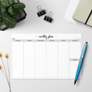 321Done Weekly Planning Notepad Landscape - 50 Sheets (8.5" x 5.5") - Horizontal Weekly Days of Week Paper Note Pad, Planner Organizing - Made in USA - Simple Script