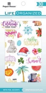 paper house productions seasonal 30 sheet planner sticker book, colors may vary