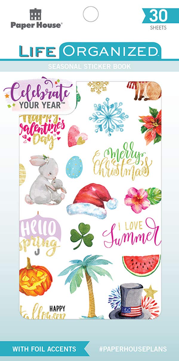 Paper House Productions Seasonal 30 Sheet Planner Sticker Book, Colors May Vary