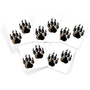 fashiontats metallic gold & black wolf paw prints temporary tattoos | pack of 20 | skin safe | made in the usa | removable