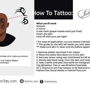 FashionTats Mike Tyson Tribal Design Temporary Tattoos (4-Pack) | Plus BONUS Tiger & Bachelor Tattoos | Skin Safe | MADE IN THE USA | Removable