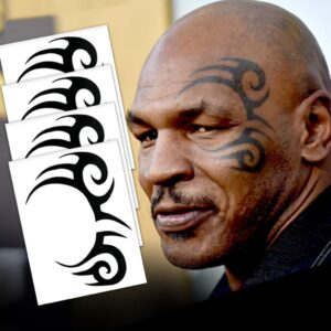 FashionTats Mike Tyson Tribal Design Temporary Tattoos (4-Pack) | Plus BONUS Tiger & Bachelor Tattoos | Skin Safe | MADE IN THE USA | Removable