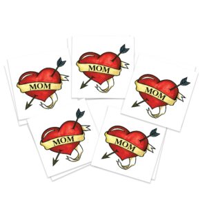 FashionTats Mom Heart Temporary Tattoos | 10-Pack | MOTHERS DAY MAY 14 | Skin Safe | MADE IN THE USA | Removable