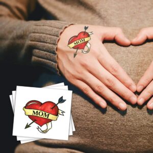 FashionTats Mom Heart Temporary Tattoos | 10-Pack | MOTHERS DAY MAY 14 | Skin Safe | MADE IN THE USA | Removable
