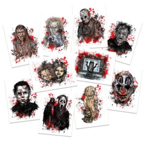 scary movie character temporary tattoos | pack of 10 | made in the usa | skin safe | removable