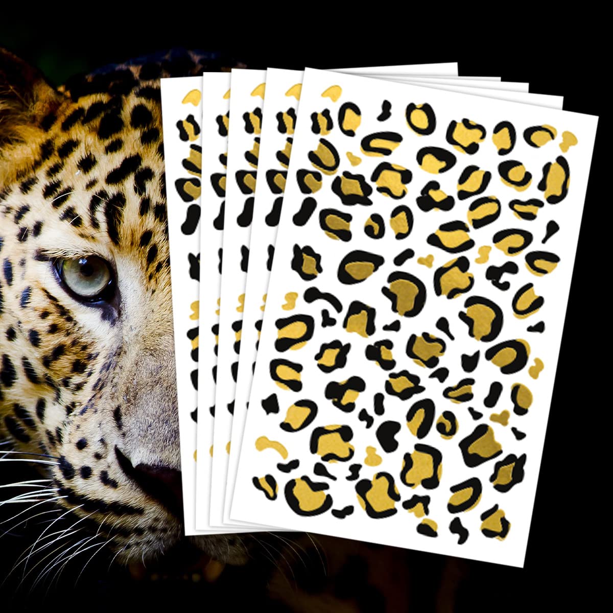 FashionTats Gold Leopard Print Temporary Tattoos | 5 Pack | Made in the USA | Skin Safe | Removable