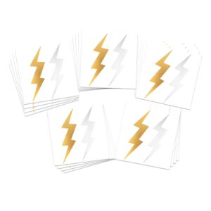 fashiontats metallic lightning bolt temporary tattoos | 20-pack | silver & gold metallic | skin safe | made in the usa | removable (20 count (pack of 1), 1, count)