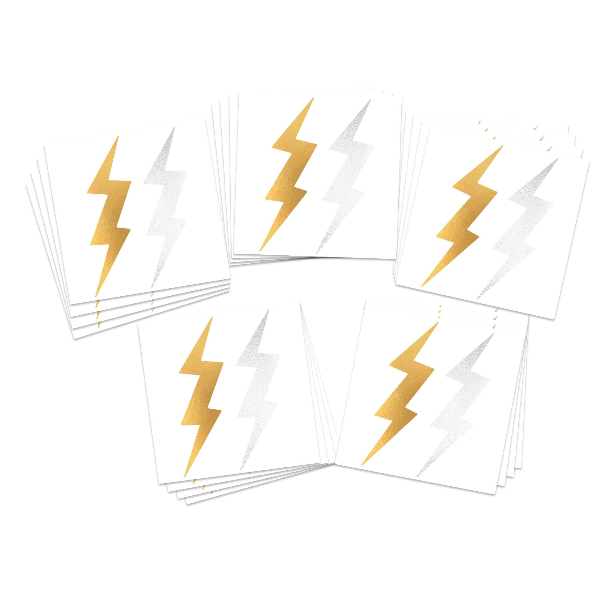 FashionTats Metallic Lightning Bolt Temporary Tattoos | 20-Pack | Silver & Gold Metallic | Skin Safe | Made in The USA | Removable (20 Count (Pack of 1), 1, Count)