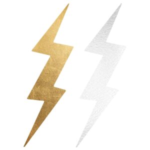 FashionTats Metallic Lightning Bolt Temporary Tattoos | 20-Pack | Silver & Gold Metallic | Skin Safe | Made in The USA | Removable (20 Count (Pack of 1), 1, Count)