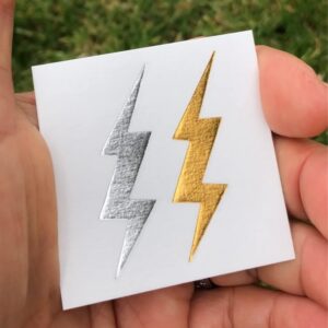 FashionTats Metallic Lightning Bolt Temporary Tattoos | 20-Pack | Silver & Gold Metallic | Skin Safe | Made in The USA | Removable (20 Count (Pack of 1), 1, Count)