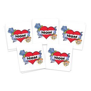 mom heart & flowers temporary tattoos | 10 pack | skin safe | made in the usa | removable