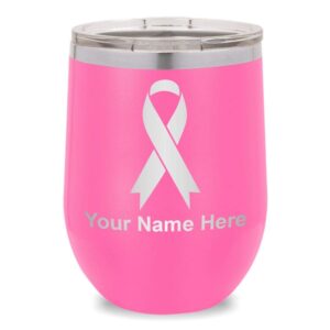 skunkwerkz wine glass tumbler, cancer awareness ribbon, personalized engraving included (pink)