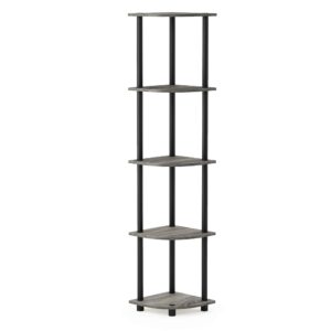 furinno turn-n-tube 5 tier corner display rack multipurpose shelving unit, 1-pack, french oak grey/black
