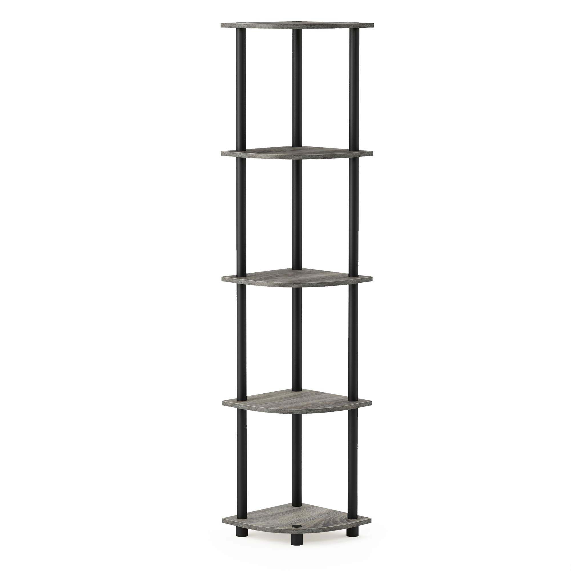 Furinno Turn-N-Tube 5 Tier Corner Display Rack Multipurpose Shelving Unit, 1-Pack, French Oak Grey/Black