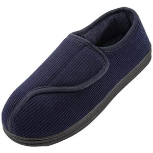 longbay men's memory foam diabetic slippers comfy warm plush fleece arthritis edema swollen house shoes (12, navy blue)