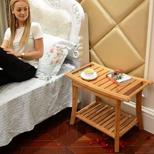 Zhuoyue Bamboo Spa Bath Shower Stool & Bench with Storage Shelf, Shower Bath Seats for Adults Seniors Women Elderly Tileable