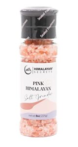 himalayan secrets natural pink cooking salt in refillable grinder - 8 oz healthy unrefined coarse salt packed with minerals - kosher certified