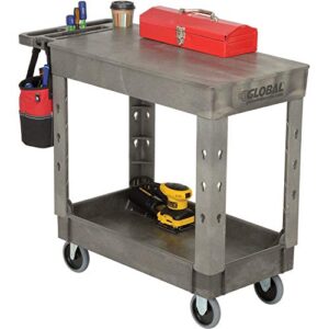 Global Industrial Plastic 2 Flat Shelf Service & Utility Cart, 38” x 17-1/2”, 5" Rubber Casters