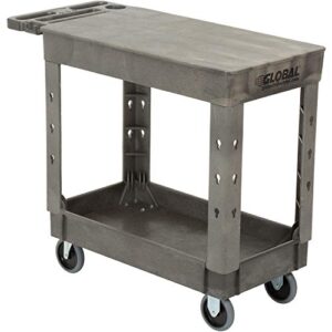 global industrial plastic 2 flat shelf service & utility cart, 38” x 17-1/2”, 5" rubber casters