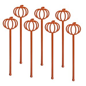 coffee and cocktail stirrers, reusable plastic drink stirrer sticks, 24 swizzle sticks, use as a cocktail garnish or cocktail mixers, halloween party, fall party 6 inch (pumpkin)