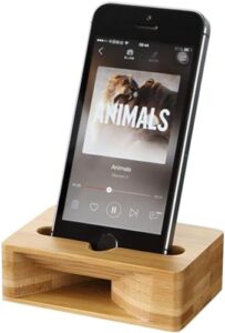 unnfiko wooden sound amplifier stand holder for iphone, natural loudspeaker mini megaphone cell phone stand (square)