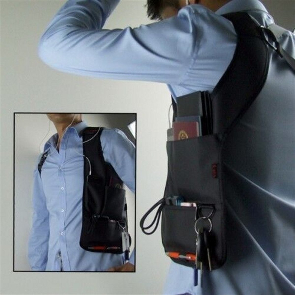 Cozylkx Black Anti-Thief Inspector Shoulder Bag Hidden Bag Hidden Underarm Backpack