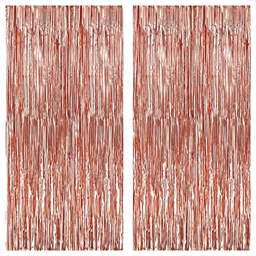 KatchOn, Rose Gold Fringe Curtain - XtraLarge 3.2x8 Feet, Pack of 2 | Rose Gold Backdrop for Bachelorette Party Decorations, Rose Gold Party Decor | Rose Gold Streamers, Rose Gold Birthday Decorations