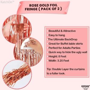 KatchOn, Rose Gold Fringe Curtain - XtraLarge 3.2x8 Feet, Pack of 2 | Rose Gold Backdrop for Bachelorette Party Decorations, Rose Gold Party Decor | Rose Gold Streamers, Rose Gold Birthday Decorations