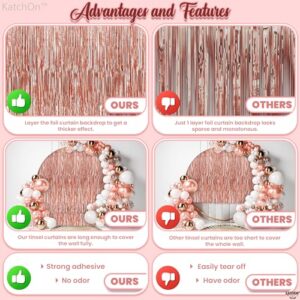 KatchOn, Rose Gold Fringe Curtain - XtraLarge 3.2x8 Feet, Pack of 2 | Rose Gold Backdrop for Bachelorette Party Decorations, Rose Gold Party Decor | Rose Gold Streamers, Rose Gold Birthday Decorations