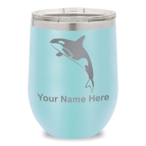 SkunkWerkz Wine Glass Tumbler, Killer Whale, Personalized Engraving Included (Light Blue)