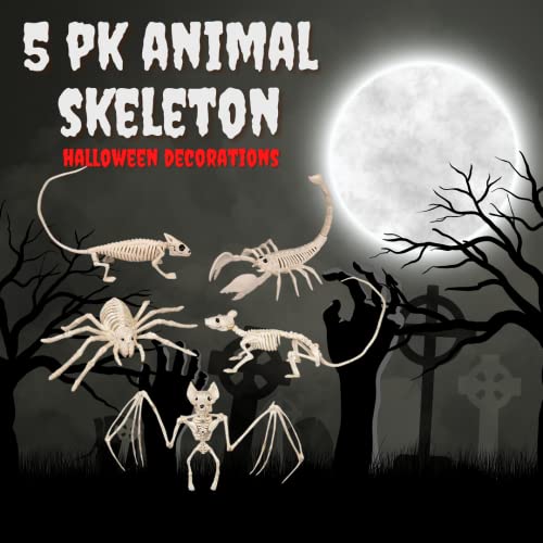 Halloween Animal Skeleton 5 Pack Decorations-9"-15" Each-Weather Resistant Yard Fall Decorations-Graveyard Prop for Haunted House Party Decor and Indoor/Outdoor Use, School Classroom Decoration