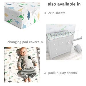 Bassinet Fitted Sheet Compatible with Halo, Fisher Price, Delta, Graco – Fits Perfectly on 15 x 33 Inch Oval, Rectangular Mattress Pad – Snuggly Soft Jersey Cotton – Dinosaurs – 1 Pack