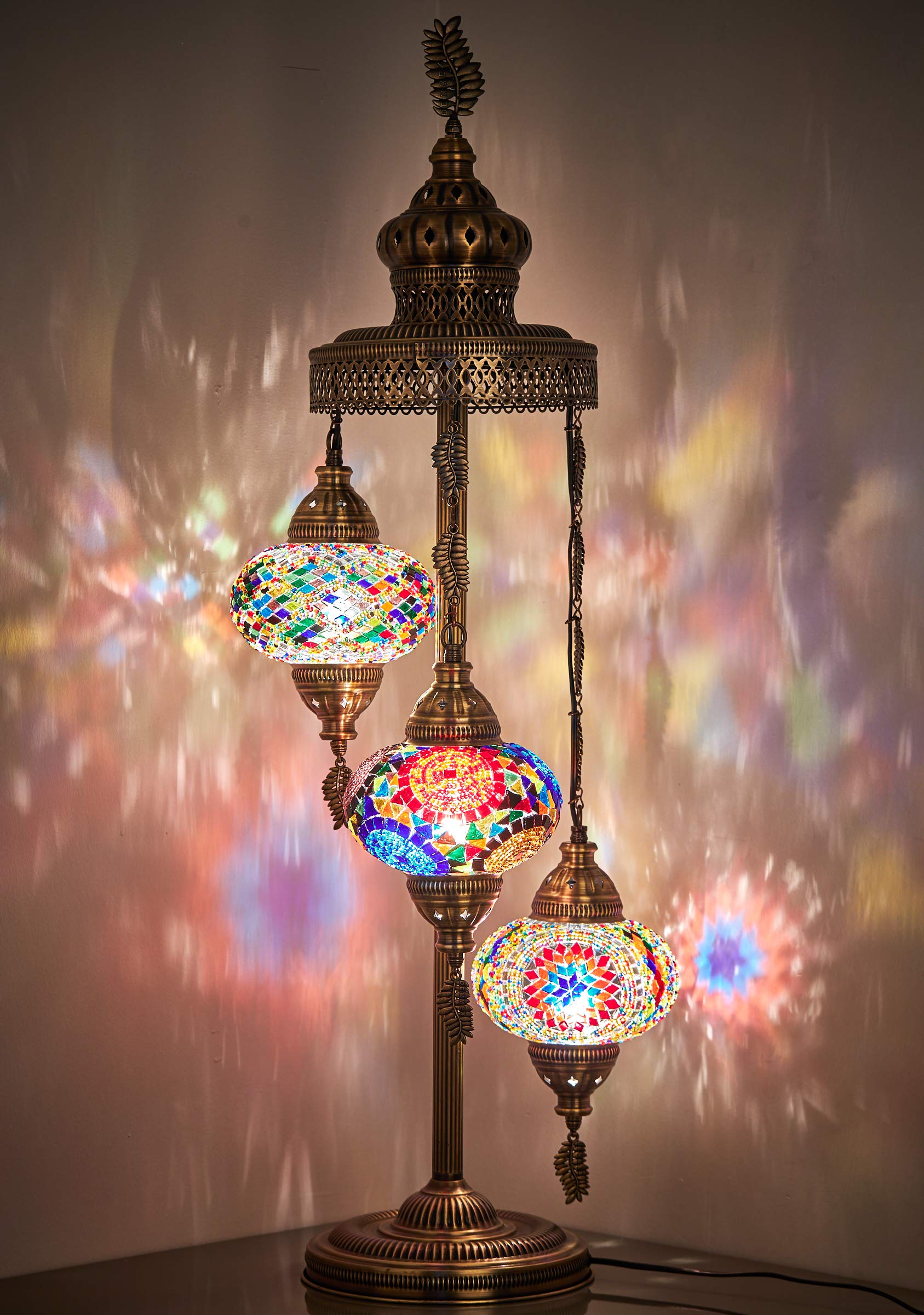 DEMMEX 2020 Customizable Turkish Moroccan Mosaic Tiffany Floor Table Lamp 3 Big Globes