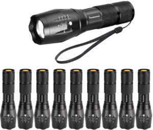 led tactical flashlight super bright 2000 lumen led flashlights portable outdoor water resistant torch with 5 light modes（10pack）