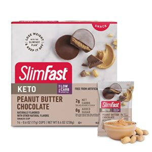 slimfast low carb chocolate snacks, keto friendly for weight loss with 0g added sugar & 3g fiber, peanut butter chocolate, 14 count box (packaging may vary)