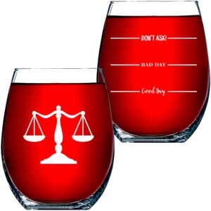 lawyer gifts – (2 sided) funny unique novelty stemless wine glass birthday or christmas gifts for paralegal, attorney, legal assistant, or law student - lawyer gifts for women & men