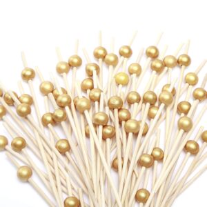 pukavt cocktail picks 100 counts handmade sticks wooden toothpicks cocktail sticks party supplies - matt gold pearl
