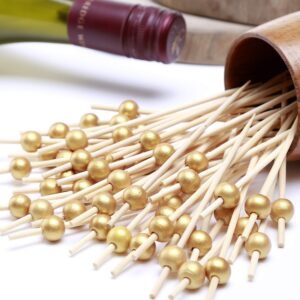 Pukavt Cocktail Picks 100 Counts Handmade Sticks Wooden Toothpicks Cocktail Sticks Party Supplies - Matt Gold Pearl