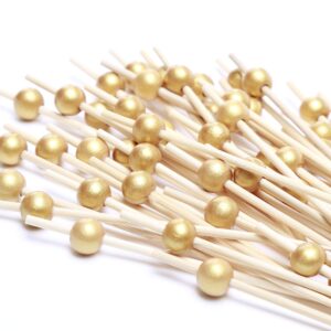 Pukavt Cocktail Picks 100 Counts Handmade Sticks Wooden Toothpicks Cocktail Sticks Party Supplies - Matt Gold Pearl