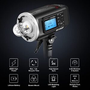 Godox AD600BM Bowens Mount 600Ws GN87 High Speed Sync Outdoor Flash Strobe Light with 2.4G Wireless X System, 8700mAh Battery to Provide 500 Full Power Flashes Recycle in 0.01-2.5 Second