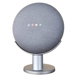 mount genie pedestal for nest mini (2nd gen) and google home mini (1st gen) | improves sound and appearance | cleanest mount holder stand for mini (silver)