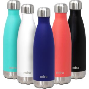 mira 17 oz stainless steel vacuum insulated water bottle - double walled cola shape thermos - 24 hours cold, 12 hours hot - reusable metal water bottle - leak-proof sports flask - matte dark blue